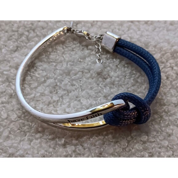 Avon Signed SAQ Silvertone & Blue Cord "Have Faith" Bracelet 6.5-7.5 in - Picture 10 of 14